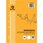 OLYMPIC R85 LOOSE LEAF REFILL PAPER REINFORCED 7 HOLES 8MM RULED 50 PAGE 55GSM A4 WHITE