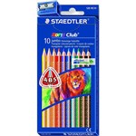 STAEDTLER NORIS 128 NC10 CLUB JUMBO TRIANGULAR COLOURED PENCILS  SHARPENER ASSORTED BOX 10