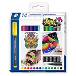 STAEDTLER LUMOCOLOR PERMANENT MARKER FINE ASSORTED COLOURS PACK 14