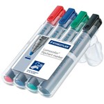 STAEDTLER 356WP4 LUMOCOLOR FLIPCHART MARKER BULLET POINT WALLET 4 ASSORTED COLOURS