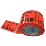 STYLUS 4029 PACKAGING TAPE LABELS 75X100MM HANDLE WITH CARE FLURO ORANGE ROLL 500