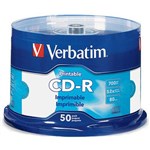 VERBATIM 41908 CDR 700MB 80MIN 52X WHITE INKJET PRINTABLE SPINDLE PK50