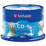 VERBATIM 95005 CDR 700MB 80MIN 52X SILVER INKJET PRINTABLE SPINDLE PK50