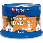 VERBATIM 95137 DVDR 47GB 16X WHITE INKJET PRINTABLE SPINDLE PK50