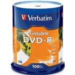 VERBATIM 95153 DVDR 47GB 16X WHITE INKJET PRINTABLE SPINDLE PK100