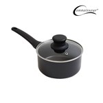 CONNOISSEUR PRESSED NON STICK SAUCEPAN WITH GLASS LID 160MM BLACK